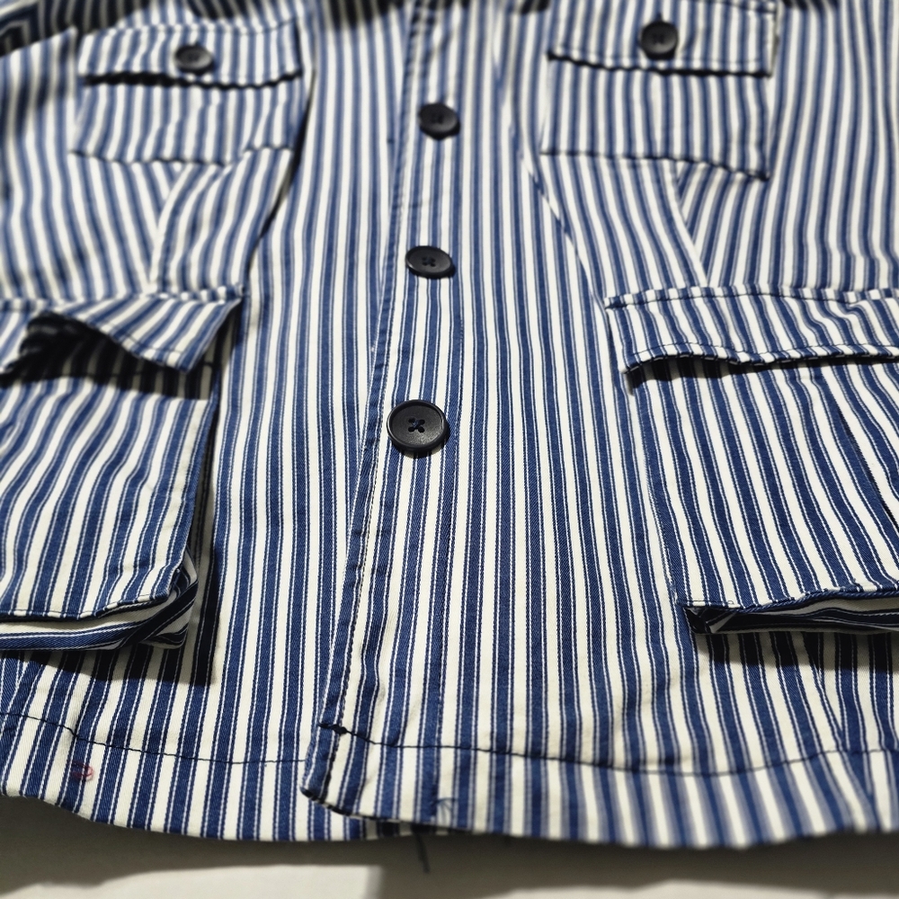 Tribal XL Striped Blue & White Button-Up Jacket, Cuffed Sleeve, Two Front Pocket - Picture 10 of 11